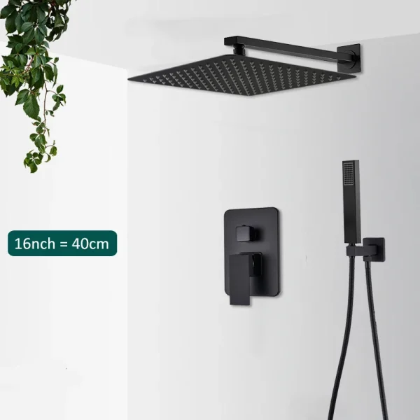 Black Concealed Shower System Rain Waterfall