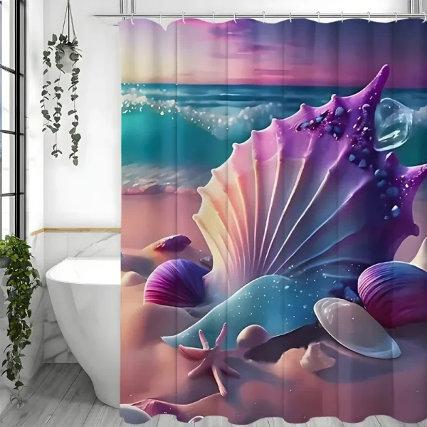1PC Nautical Ocean Bathroom Water-Resistant Curtain