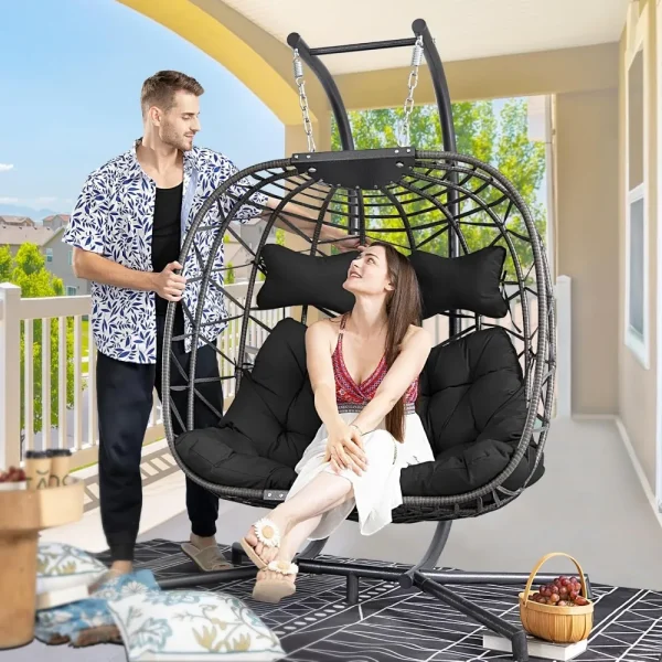 Double Egg Chair with Stand Indoor Outdoor
