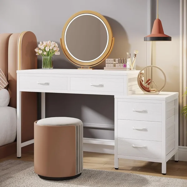 Vanity Desk with 5 Drawers, Makeup Vanity Table