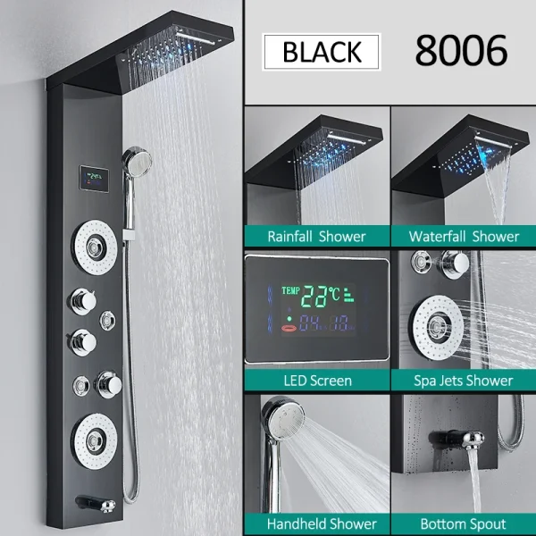 LED Shower Panel Tower System Rain Waterfall