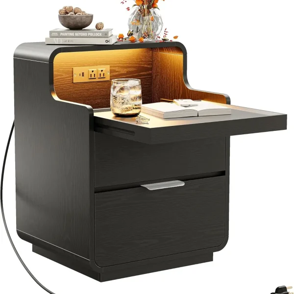 LIKIMIO Nightstand with Charging Station and LED